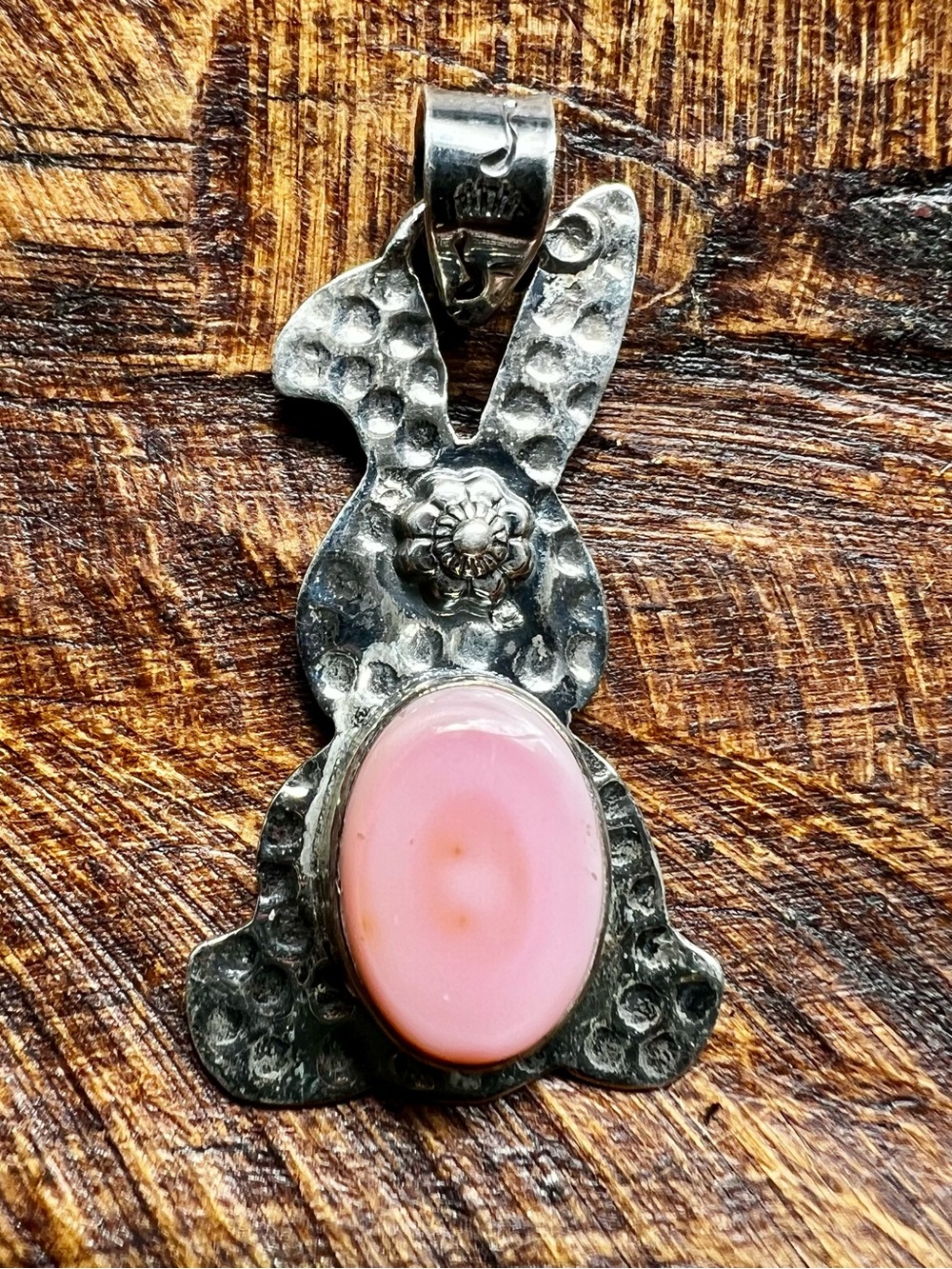 925 Sterling Silver Pink Conch Bunny Pendant Southwestern Rabbit Charm